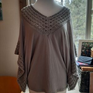 Knox Rose Taupe Crochet Detail Top